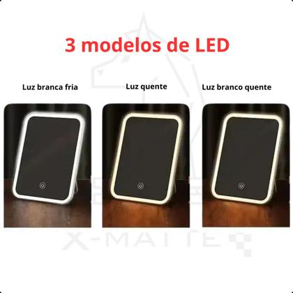 Imagem de Espelho Maquiagem com Touch e Borda Luz de LED Mesa Portátil X Matte