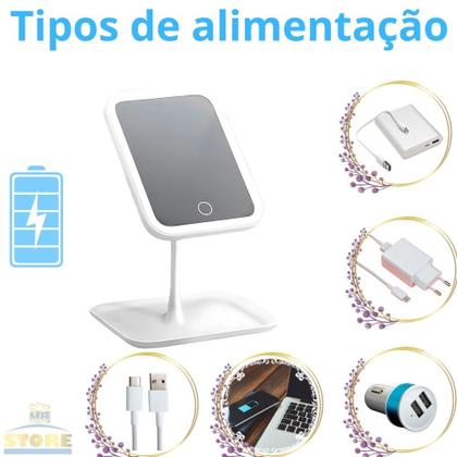 Imagem de Espelho Maquiagem LED Recarregável 3 Cores de Luzes Touch Linear Ajustável Base Porta Jóias