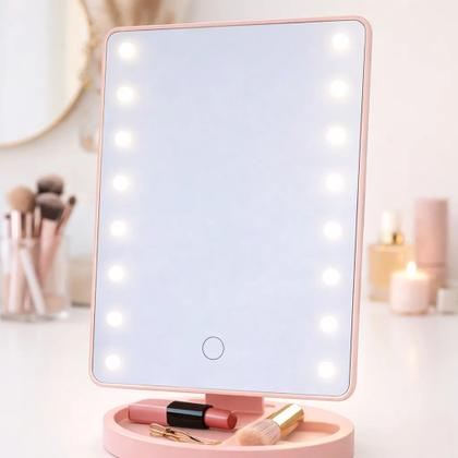 Imagem de Espelho Maquiagem Mesa LED Iluminado USB Espelho Cosmético Luz Ajustável Maquiagem Profissional Beleza Penteadeira
