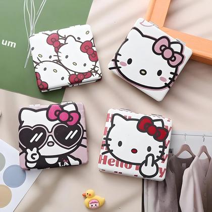 Imagem de Espelho Mini Dobrável De Couro PU Hello Kitty Dupla Face Com Moldura Em Coração Kawaii Presente