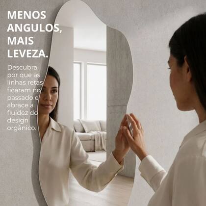 Imagem de Espelho Orgânico 100x50 Lapidado com Suporte Decorativo Parede Sala Quarto Banheiro