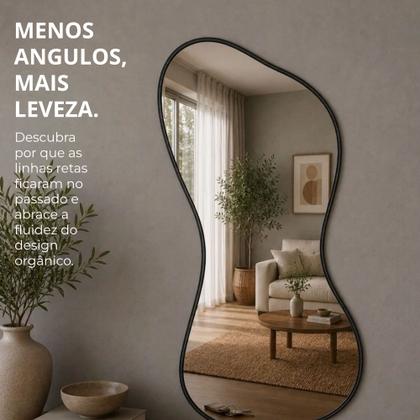 Imagem de Espelho Orgânico Grande 100x50 com Moldura Preta Decorativo Parede Sala Quarto Banheiro