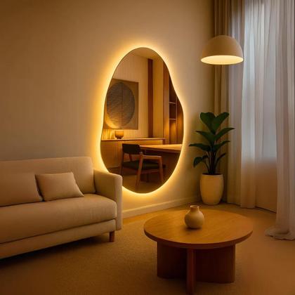 Imagem de Espelho Orgânico Led Botão Mágico 90x60cm Quarto Sala Loja led Quente e frio