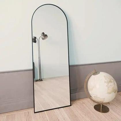 Imagem de Espelho Oval Chão Suporte Corpo Inteiro Preto 100x30cm Luxo