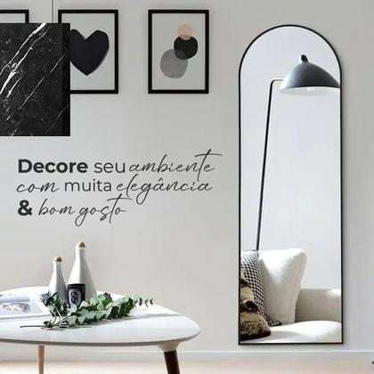Imagem de Espelho Oval Chão Suporte Corpo Inteiro Preto 100x30cm Luxo