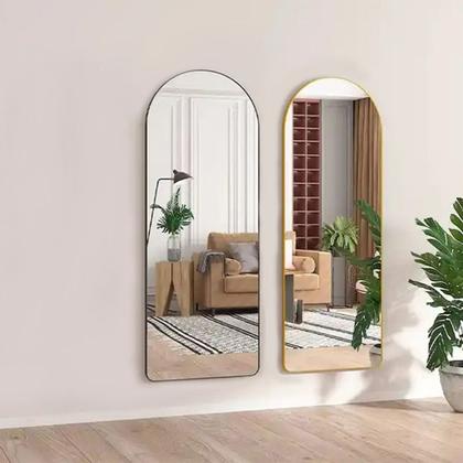 Imagem de Espelho Oval Chão Suporte Corpo Inteiro Preto 100x30cm Luxo