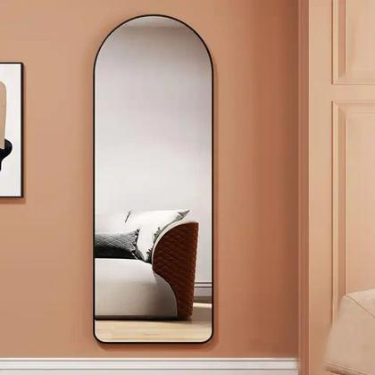 Imagem de Espelho Oval Chão Suporte Corpo Inteiro Preto 100x30cm Luxo