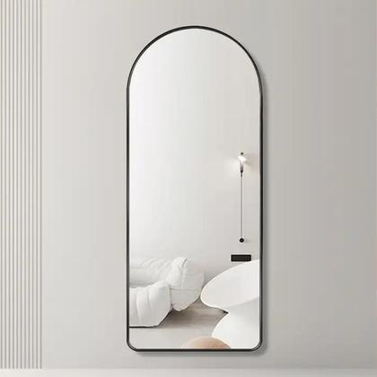 Imagem de Espelho Oval Chão Suporte Corpo Inteiro Preto 100x30cm Luxo