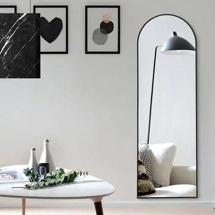 Imagem de Espelho Oval Chão Suporte Corpo Inteiro Preto 100x30cm Luxo