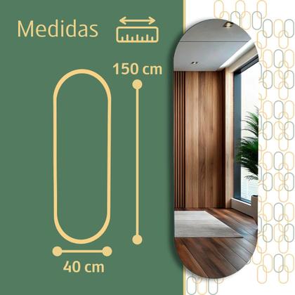 Imagem de Espelho Oval Com LED Touch Quente e frio 150x40 Decoração Corpo Inteiro Grande