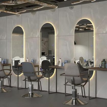 Imagem de Espelho Oval Grande 150x40cm com LED Luz Quente Fria Base Reta Corpo Inteiro Bivolt Design Moderno Banheiro Quarto Sala