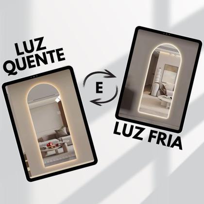 Imagem de Espelho Oval Grande 150x40cm com LED Luz Quente Fria Base Reta Corpo Inteiro Bivolt Design Moderno Banheiro Quarto Sala