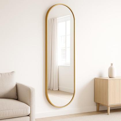 Imagem de Espelho Oval Grande Corpo Inteiro 150x50 Decoração Moldura em Metal