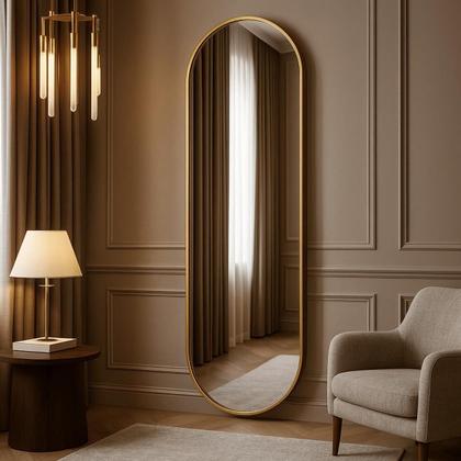 Imagem de Espelho Oval Grande Corpo Inteiro 150x50 Decoração Moldura em Metal