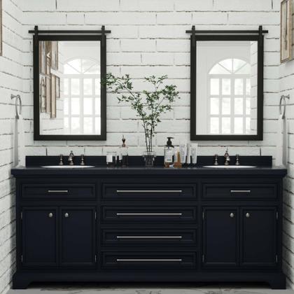 Imagem de Espelho PAIHOME Farmhouse com moldura de madeira preta 56x76cm Banheiro