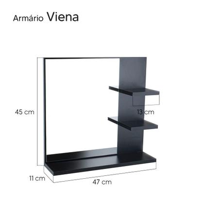 Imagem de Espelho para Banheiro com Armário Preto Viena 45cm