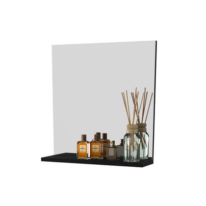 Imagem de Espelho para Banheiro Retangular Suspenso com 1 Prateleira MDP em 3 Preto Tecnomobili