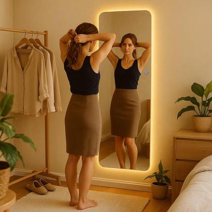 Imagem de Espelho Pinterest LED 3 Cores Touch Retangular Corpo inteiro 150x40cm Sala Quarto Hall Banheiro