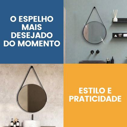 Imagem de Espelho Redondo Adnet 30cm com Alça e Suporte para Quarto Banheiro Hall