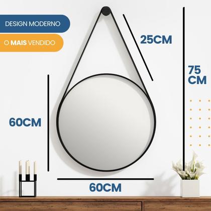 Imagem de Espelho Redondo Adnet 60cm Decorativo com Alça e Suporte para Quarto Banheiro Sala