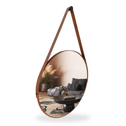 Imagem de Espelho Redondo Adnet 60cm Decorativo com Alça e Suporte para Quarto Banheiro Sala