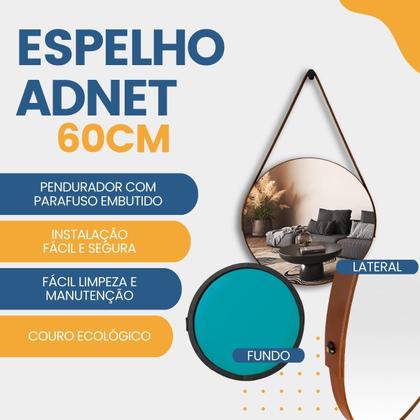 Imagem de Espelho Redondo Adnet 60cm Decorativo com Alça e Suporte para Quarto Banheiro Sala
