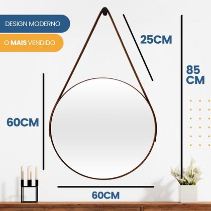 Imagem de Espelho Redondo Adnet 60cm Decorativo com Alça e Suporte para Quarto Banheiro Sala