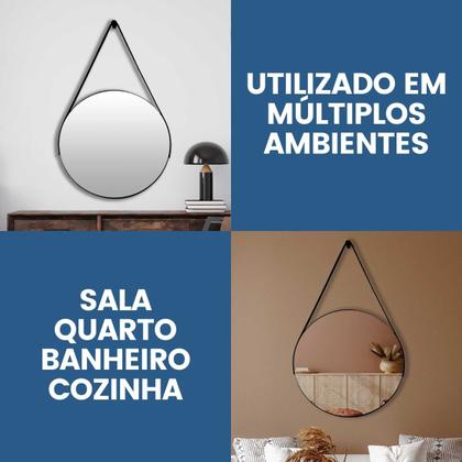 Imagem de Espelho Redondo Adnet 60cm Decorativo com Alça e Suporte para Quarto Banheiro Sala