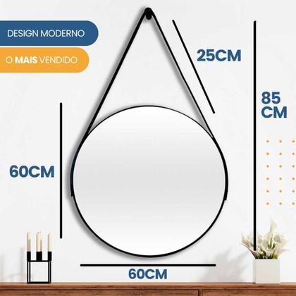 Imagem de Espelho Redondo Adnet 60cm Decorativo com Alça e Suporte para Quarto Banheiro Sala