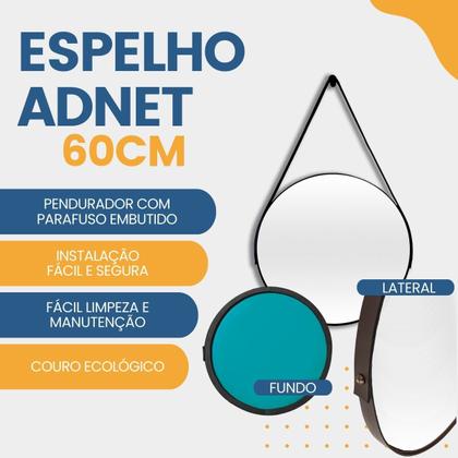 Imagem de Espelho Redondo Adnet 60cm Decorativo com Alça e Suporte para Quarto Banheiro Sala