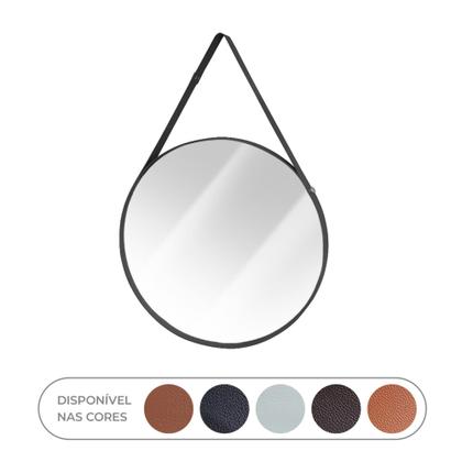 Imagem de Espelho Redondo Adnet Com Alça Couro 60 Cm + Pino