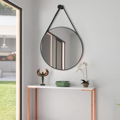 Imagem de Espelho Redondo Adnet Com Alça Couro 60 Cm + Pino