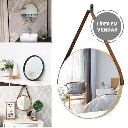 Imagem de Espelho Redondo Alça Decorativo Adnet Pendurar Parede 35cm