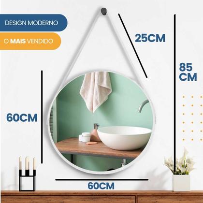 Imagem de Espelho Redondo com Alça Adnet 30cm, 40cm, 50cm ou 60cm Diversos Tamanhos com Suporte para Quarto Sala Hall