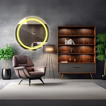 Imagem de Espelho Redondo Com Led 40x40 Com Jateado Decorativo