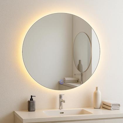 Imagem de Espelho Redondo com LED Touch 3 Cores 50cm 60cm 80cm Parede Banheiro Quarto