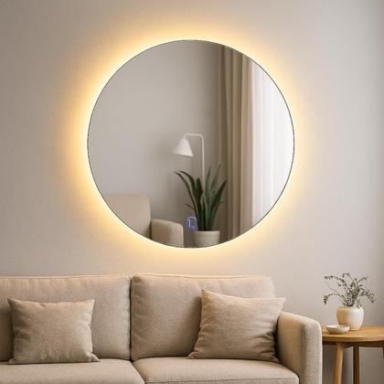 Imagem de Espelho Redondo com LED Touch 3 Cores 50cm 60cm 80cm Parede Banheiro Quarto