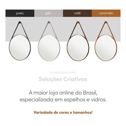 Espelho Redondo De Parede Adnet Banheiro com Alça em material ecológico 3cm Orgânico 40cm + Suporte - Rei dos Vidros Imagem de Espelho Redondo De Parede Adnet Banheiro com Alça em material ecológico 3cm Orgânico 40cm + Suporte