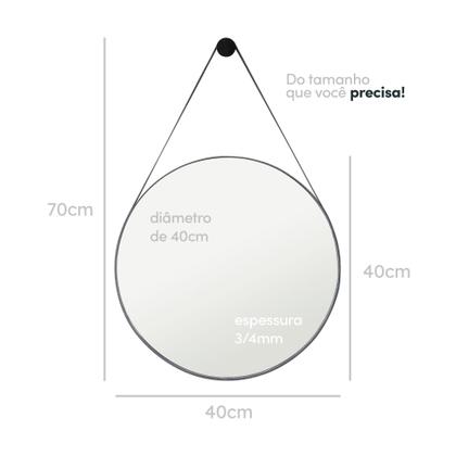 Espelho Redondo De Parede Adnet Banheiro com Alça em material ecológico 3cm Orgânico 40cm + Suporte - Rei dos Vidros Imagem de Espelho Redondo De Parede Adnet Banheiro com Alça em material ecológico 3cm Orgânico 40cm + Suporte