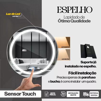 Imagem de Espelho Redondo Jateado 50x50 Iluminado Led Touch Screen