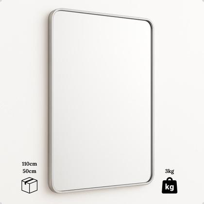 Imagem de Espelho Retangular 110x50 Moldura Alumínio  Design Retrô para Banheiro, Quarto ou Sala