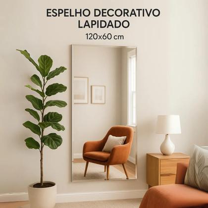 Imagem de Espelho Retangular 120x60 com Suporte para Quarto Sala Instalação Vertical Horizontal Vidro 3mm Premium