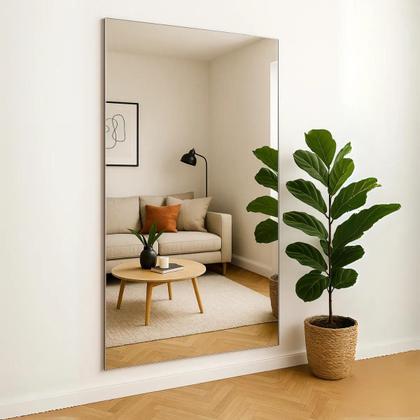 Imagem de Espelho Retangular 120x60 com Suporte para Quarto Sala Instalação Vertical Horizontal Vidro 3mm Premium