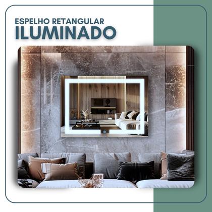 Imagem de Espelho Retangular 50cm X 70cm Iluminado Touch Screen Led 3 Cores Reduna