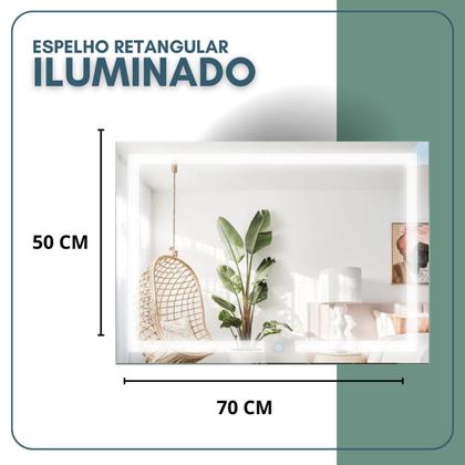 Imagem de Espelho Retangular 50cm X 70cm Iluminado Touch Screen Led 3 Cores Reduna