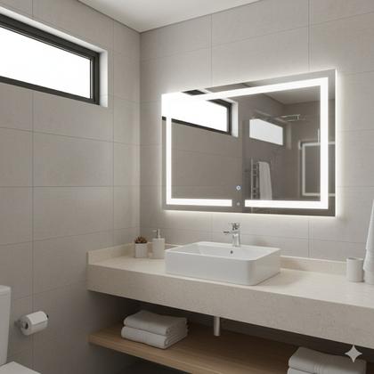 Imagem de Espelho Retangular 50cm X 70cm Iluminado Touch Screen Led 3 Cores Reduna