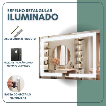 Imagem de Espelho Retangular 50cm X 70cm Iluminado Touch Screen Led 3 Cores Reduna
