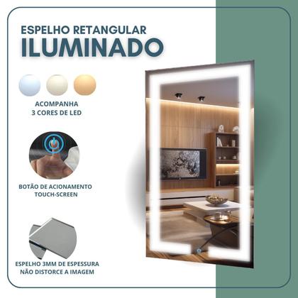 Imagem de Espelho Retangular 70cm X 50cm Iluminado Touch Screen Led 3 Cores