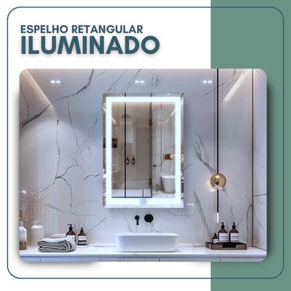 Imagem de Espelho Retangular 70cm X 50cm Iluminado Touch Screen Led 3 Cores