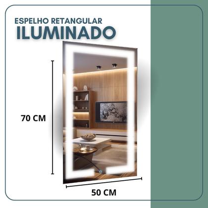Imagem de Espelho Retangular 70cm X 50cm Iluminado Touch Screen Led 3 Cores